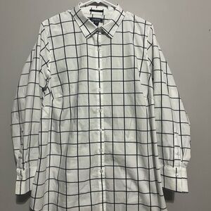 Lands End Womens 22‎ Button Front Plaid Window Pane Button Shirt Business Causal